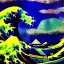 Placeholder: The great wave of kanagawa painted with clouds of colours, storm,mount fuji, by Van Gogh, 8k