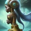 Placeholder: Sango fantasy, fantasy magic, intricate, sharp focus, illustration, highly detailed, digital painting, concept art, matte, art germ and Paul Lewin and Kehinde Wiley, masterpiece Japanese dancer head bronze eel' Asian African girl nice breast Thai hair turquoise silver blue under water