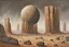 Placeholder: Grey sky, planet in the sky, rocks, cliffs, sci-fi, rocky arid land, 90's sci-fi movies influence, rodolphe wytsman and friedrich eckenfelder impressionism paintings