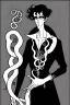Placeholder: black haired young man necromancer wizard with gothic jewelry and tentacle fingers in the style of Aubrey Beardsley