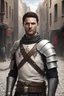 Placeholder: male citizen, 30 years old, knights templar, cobble street background, realistic