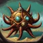 Placeholder: fantasy 90's tcg steampunk starfish creature artwork