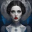 Placeholder: Anna Karenina; A beautiful woman standing in a dark, realistic blue eyes, mixed media, patchwork, quaint, Goth, black and white textures, splashes of red, red lips, by Aubrey Beardsley by Tomasz Setowski by Iwona Lifsches. 3D image Nikon D850 sharp focus elegant Award winning photography fantasy intricate 8k very attractive beautiful dynamic lighting hyperrealistic 4K 3D quilling John James Audubon