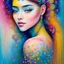 Placeholder: iv_a painting of a young woman, gently smiling, figurative art, an acrylic detailed painting, brush strokes, paint drips and drabs and splatters by Chris Ofili and Bryen Frost, pexels, turquoise pink and yellow, blue background by Harumi Hironaka, trending on artstation, soft lines, fauvism, highly detailed, sharp focus, smooth elegant illustration by artgerm dreamy and ethereal intricate art