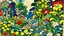 Placeholder: An illustration by Matisse and Kuniyoshi of a landscape of blooming flowers and lush vegetation.