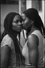 Placeholder: Photo of two young women who love each other. Polish and Nubian. Photo taken by a Mamiya M645 camera with a portrait lens on classic medium-format film.