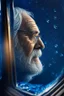 Placeholder: grandpa elk portrait with background star field seen in the window of a boat, 4 k, trending art, depth of field