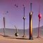 Placeholder: Odd spindle-shaped objects scattered over an arid wasteland in Yves Tanguy style