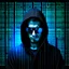 Placeholder: Cyber wizard using glasses with blue matrix backgroud