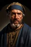 Placeholder: 13th century style painted portrait of a 48 year old male from the medieval period in a blacksmiths outfit