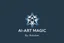 Placeholder: A minimalist and professional logo design for a 3D motion graphics studio. The icon features an abstract, geometric shape formed by flowing nodes and interconnected lines, symbolizing complex particle flow and procedural animation. Sleek, modern, and clean aesthetic. High contrast, vector style, white background, solid vibrant blue and deep charcoal grey color palette. Flat design, scalable, professional typography space underneath.add text "AI ART MAGIC By: Bbabakan" with pretty style.