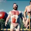 Placeholder: Ultra realistic circus scene. Classic Naked strongman waist up view, Wes Anderson style, happy, bubbles, highly detailed, concept art, unreal engine 5, god rays, ray tracing, RTX, lumen lighting, ultra detail, volumetric lighting, 3d, finely drawn, high definition, high resolution.