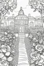 Placeholder: kids coloring page, rose garden, cartoon style, thick lines, low detail, no shading