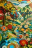 Placeholder: Drawing a landscape surrounded by flowers in the style of the Cubist school
