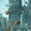 Placeholder: A robotic insect monster attacking New York by Chris foss