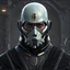 Placeholder: star wars bald male corellian pilot wearing pearlescent black and gunmetal grey First Order special forces heavy assault stealth commando armor and helmet with gold trim inside the jedi temple, hyperdetailed, dynamic lighting, hyperdetailed background, 8k resolution, volumetric lighting, light skin, fully symmetric details