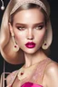 Placeholder: beautiful Sasha Luss with pearls pink silk dress with glossy lipstik on her lips,wearing pearls mask Photorealistic dramatic hyperrealistic criyng clown paint ,Crystal black eyes, elegant,Photorealistic dramatic by WLOP, Artgerm, Greg Rutkowski, Beautiful dynamic,shadows,Artstation,concept design art, Octane render,8K