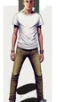 Placeholder: Teen man, blond hair, perfect face, style of tomer hanuka, jeans, white, t-shirt, pompadour