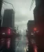 Placeholder: dystopian, empty city, cyberpunk, raining, stormy, dark, at night