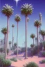 Placeholder: 1980's aesthetic vaporwave palm trees with lighting with shiny chrome in the desert sand