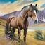 Placeholder: Color drawing of Mustang horse in beautiful landscape