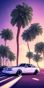 Placeholder: 1980's aesthetic vaporwave palm trees with spheres and car