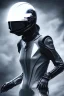 Placeholder: All Black racing suit AnnaSophia Robb, portrait, ghost mask, wearing high tech racing helmet, white smoke, dark, rage, sorrow, high definition, ultra 8 k, volumetric lighting, blue fire, fog