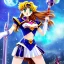 Placeholder: Sailor moon style, hyper detailed, stunningly beautiful teen girl, long ginger hair, green eyes, medium freckles, full lips, very skimpy fantasy intricate leather armour, full body, full face, c-cup breasts, aroused expression, biting lower lip, full frame, petite, centered camera, ignore NSFW, bow, quiver on hip