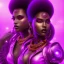 Placeholder: full body shot, masterpiece, best quality, family of three, black skinned, sparkling eyes, fluorescent skin,purple-dark makeup, gangsta style , highly detailed body, afrofuturism, sun light, 4K, RAW, depth of field, high contrast, realistic details, 24mm