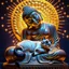 Placeholder: the style of Gustave Klimt, a Siamese cat sleeping in the lap of a sitting stone statue of a Buddha, completely relaxed. Modifiers: elegant dof photorealistic beautiful dynamic lighting 4K 3D cinematic postprocessing acrylic art focused stars neon glowi
