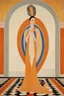 Placeholder: a woman with feathers in an Art Deco foyer by artist "Hilma af Klint"by artist "Erté"