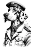 Placeholder: Ink sketch of a dalmatian dressed as a black cab driver