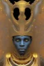 Placeholder: black male African Egyptian alien, cracks in the voodoo head, wicked, diamond eyes, crown, blood, 8k, finely detailed, photo realistic, leopard robe turquoise skull head gold dragon space alien rain skeleton gold teeth silver crown silver space suit spaceships