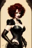 Placeholder: painting of christina hendricks as evil queen in black leather, feminie, angry, volouptous, busty, cleavage, emperious, mature, highly detailed, digital painting, artstation, concept art, smooth, sharp focus, illustration, art by gaston bussiere and alphonse mucha