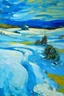 Placeholder: A sky blue tundra with very cold snow painted by Vincent van Gogh