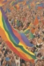 Placeholder: The rainbow flag and all its tawdry spin-offs are a marker of virtue for companies that wish to sell products to the gullible and declare their commitment to ‘diversity and inclusion’; neo-surrealism; 1970's color palette