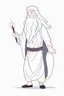 Placeholder: Disney style, white hair, white skin, white beard, coloring book, minimalism, simple lines, white background, STICKER, WHOLE BODY, A CUTE man with staff in his hand, long white beard, flowing hair, and long tunic, sandals, open arms, A detailed illustration, in the style of Studio Ghibli, 3D vector art, cute and quirky, fantasy art, Adobe Illustrator, hand-drawn, low-