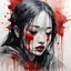 Placeholder: girl crying blood, style watercolor illustration by <agnes cecile> <John Kenn Mortensen> <Yoji Shinkawa>,