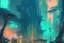 Placeholder: Cyberpunk City near the trees, blade runner influence, sci-fi, impressionism painting