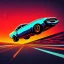 Placeholder: art deco, cyberpunk, neon muscle cars race, desert road, sunset, full colour, hd,