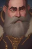 Placeholder: Medieval Fantasy Bearded strong man wearing a thick fur-lined merchant's coat, wearing gold rings, divine, halo, happy smiling, portrait, high definition, realistic, long hair, dynamic lighting, volumetric lighting, mustache, blond, arcane, wise, ambient occlusion, volumetric lighting