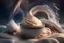 Placeholder: Photoreal vortex at sea made from hot chocolate and whipped cream shrouded in caramelfog at night