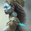 Placeholder: Sango fantasy, fantasy magic, intricate, sharp focus, illustration, highly detailed, digital painting, concept art, matte, art germ and Paul Lewin and Kehinde Wiley, masterpiece Mayan princess dancer head bronze feather's' Asian Latin girl nice breast Thai hair turquoise silver blue sky