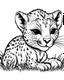 Placeholder: create a 2d black outline, "safari smiling cartoon baby gepard coloring book for toddlers", coloring page, low details design, black contour, coloring page design, simple background, colorful , card style, coloring page for kids, white background, sketch style, safari landscape, cartoon style