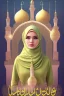 Placeholder: high light, hijab, covered head, mosque background, mecca, eid
