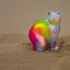 Placeholder: a multicolored glass cat on sand