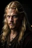 Placeholder: portrait of a handsome 30 year old viking man, long blond hair, tall, ripped, strong, sportive, casanova