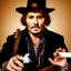 Placeholder: portrait of johnny depp as indiana jones smoking, in studio