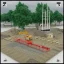 Placeholder: 3D square with construction site, a crane and some trees and a waterfall