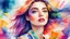 Placeholder: Quirky fashion portrait illustration in vibrant watercolor style, Portrait of a beautiful young woman surrounded by vibrant colors and airy lighting in this stunning fashion illustration featuring quirky watercolor brushstrokes, Surreal, textured, 3D, 8K, best quality, fine rendering, high detail, hyperrealism, high resolution, high definition, multi-layered, extreme focus, hyper sharp, hyperfocus,